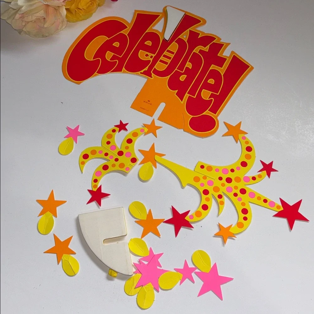 Vintage Hallmark Red and Yellow Celebrate Centerpiece 1970s Hallmark Party Decor